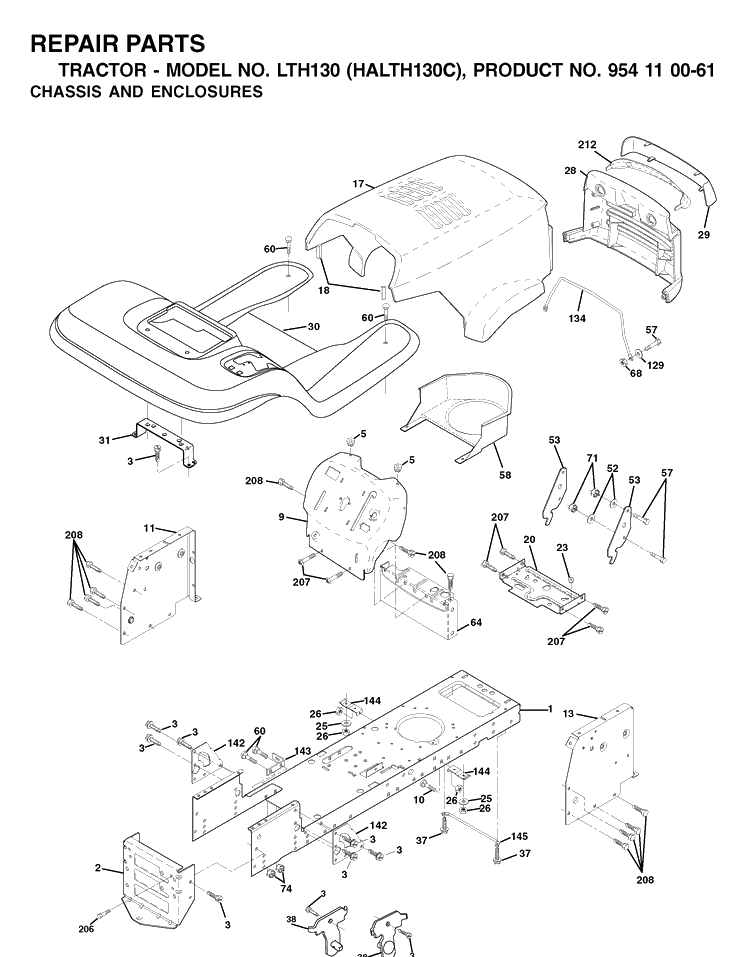 Chassis And Enclosures Diagram and Parts List for LTH130 (HALTH130C)(954110061)(2003-01) Husqvarna Lawn Tractor