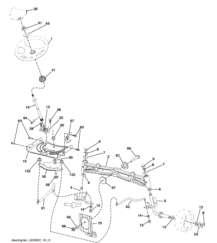 Steering Diagram and Parts List for YTH24K48 (96045003601)(2012-11) Husqvarna Lawn Tractor