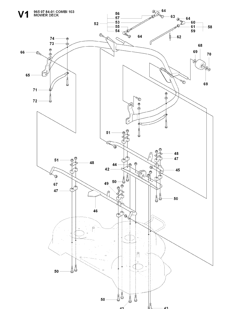 103cm Cutting Deck 2 Diagram and Parts List for RIDER16 (965161601)(2007-06) Husqvarna Lawn Mower