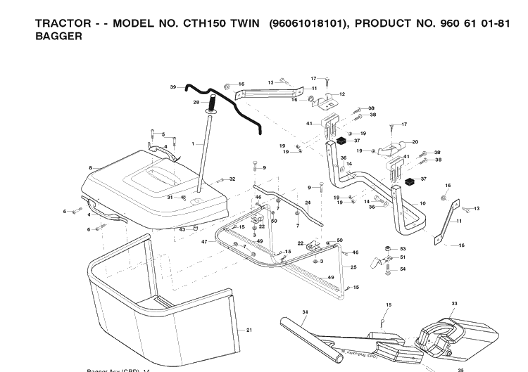 Bagger Diagram and Parts List for CTH150 (96061018101)(2008-07) Husqvarna Lawn Tractor