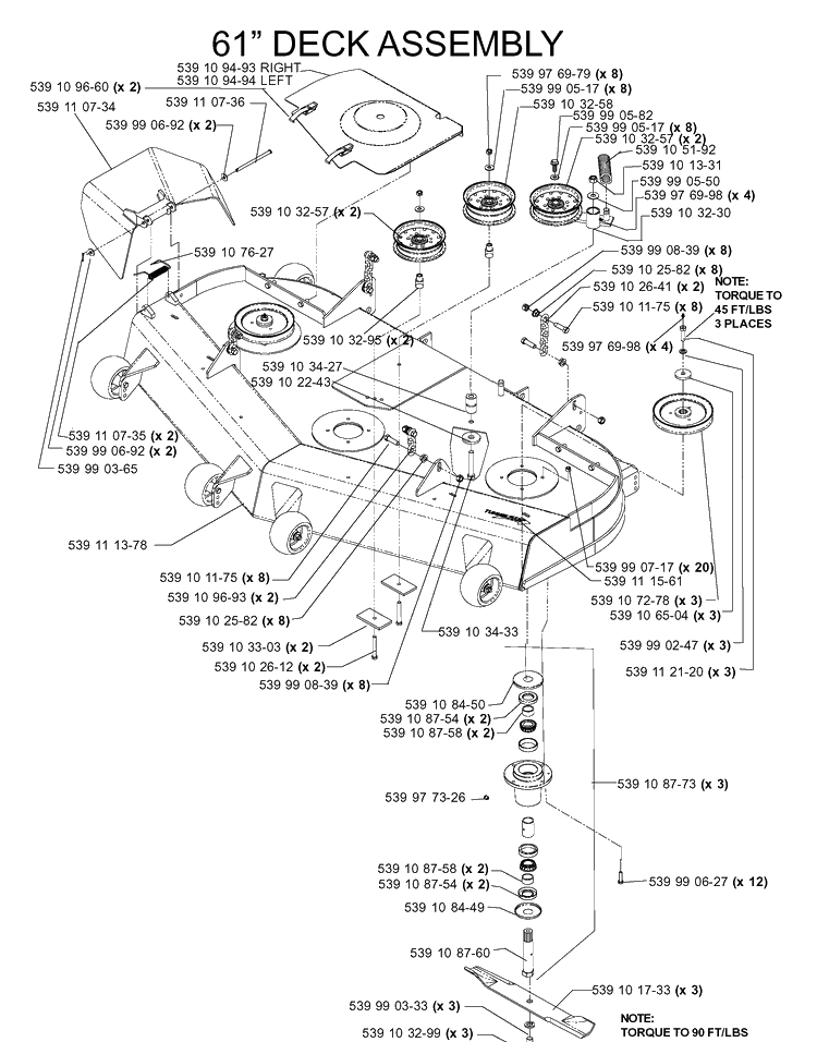 61 Inch/155cm Cutting Deck Diagram and Parts List for IZ5223 (968999258)(2005-12) Husqvarna Lawn Mower