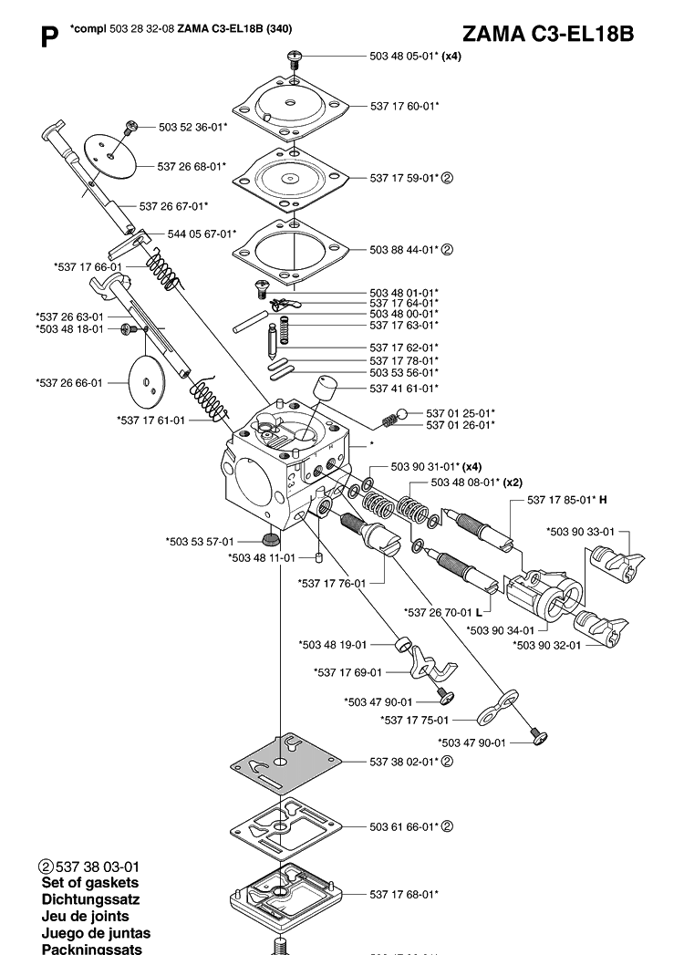 Carburetor Details 2 Diagram and Parts List for 340E 20062300001-Current Husqvarna Chainsaw