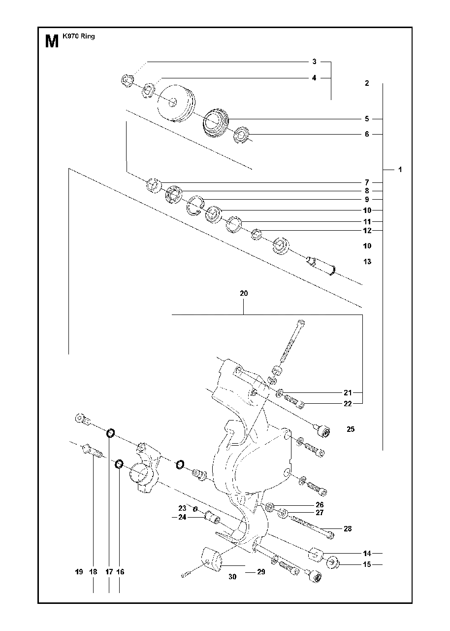 Level Assembly Diagram and Parts List for K970RING 2011-12 Husqvarna Circular Saw