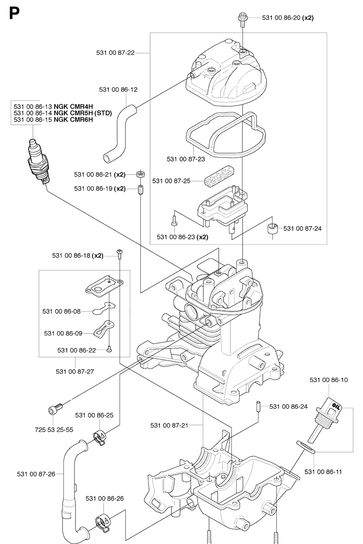 Cylinder And Crankcase Diagram and Parts List for 224L  Husqvarna Edger