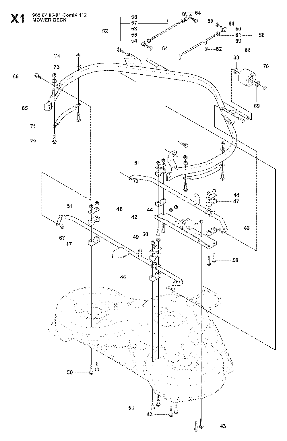 44/112cm Cutting Deck Diagram and Parts List for RIDER15V2SAWD (965200901)(2008-01) Husqvarna Lawn Tractor