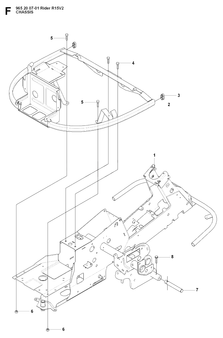 Chassis / Frame Diagram and Parts List for R15-V2 (965200701)(2008-01) Husqvarna Lawn Tractor