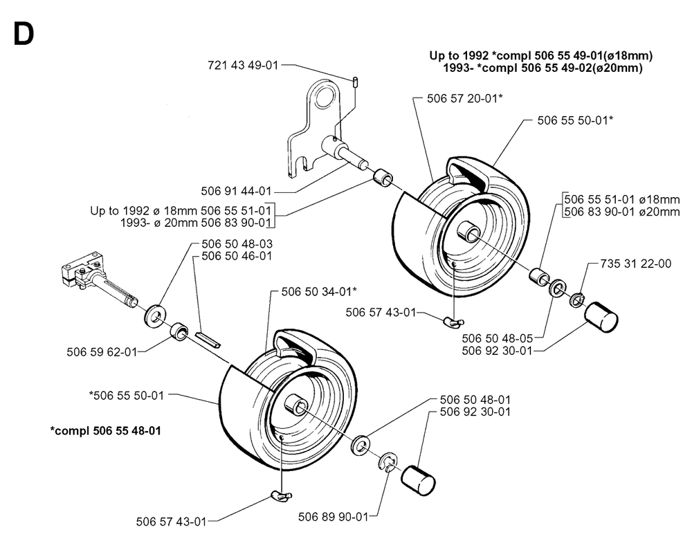 Wheels And Tires Diagram and Parts List for R850 1997-03 Husqvarna Lawn Tractor