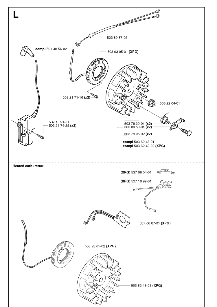 Electrical Diagram and Parts List for 353 20023600001-20041199999 Husqvarna Chainsaw