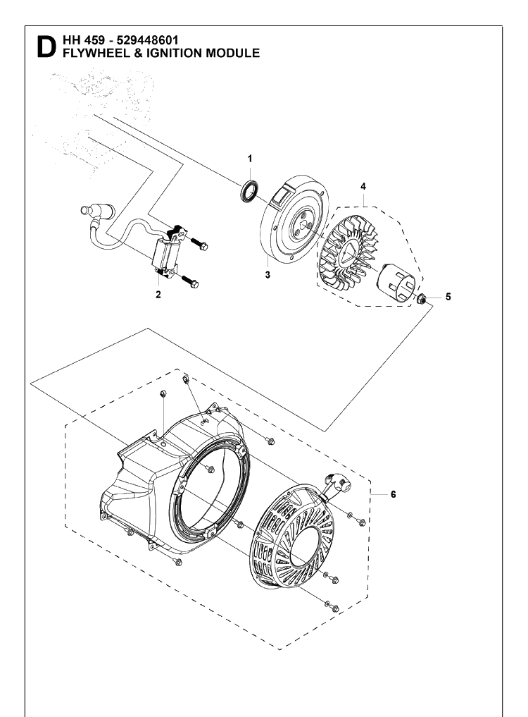 Flywheel And Ignition Assy Diagram and Parts List for 529448601 2018-10 Husqvarna Engine