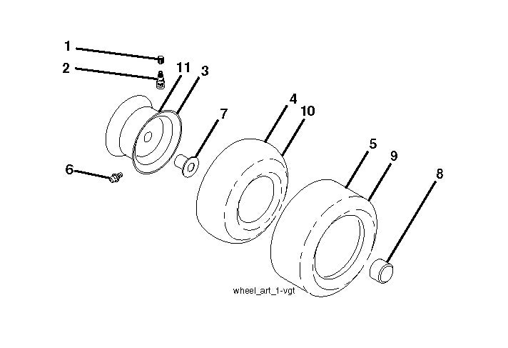 Wheels And Tires Diagram and Parts List for YTH24V48 2018 Husqvarna Lawn Tractor