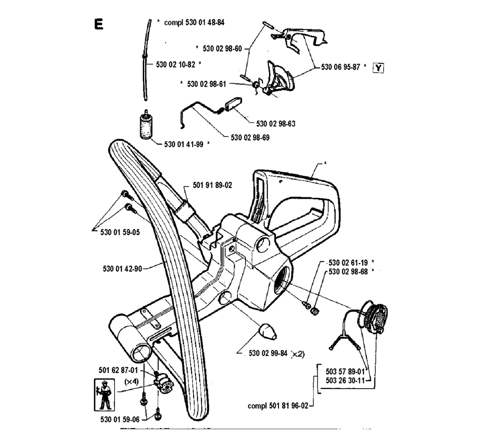 Fuel Tank And Handle Diagram and Parts List for 36 19941800001 & Above Husqvarna Chainsaw