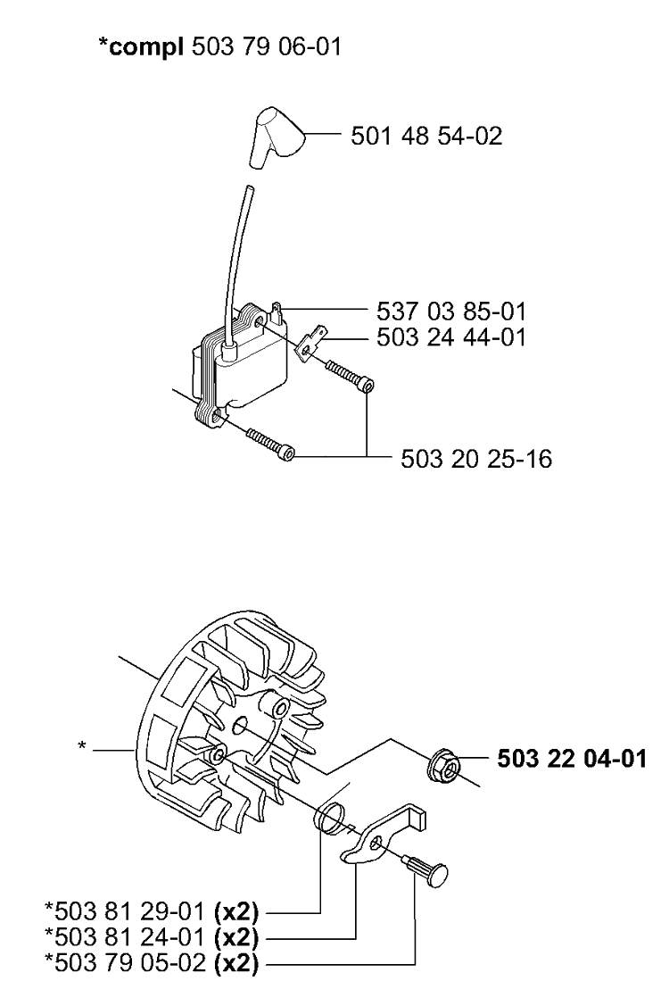 Ignition/Flywheel Diagram and Parts List for 225L 2000-10 Husqvarna Trimmer