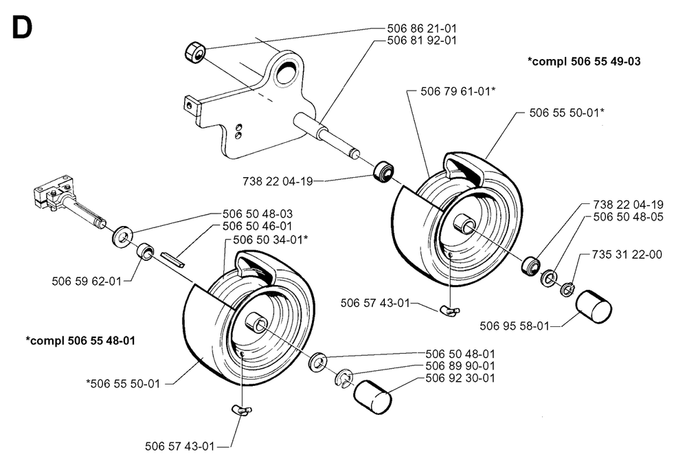 Wheels And Tires Diagram and Parts List for R970 1997-03 Husqvarna Lawn Tractor