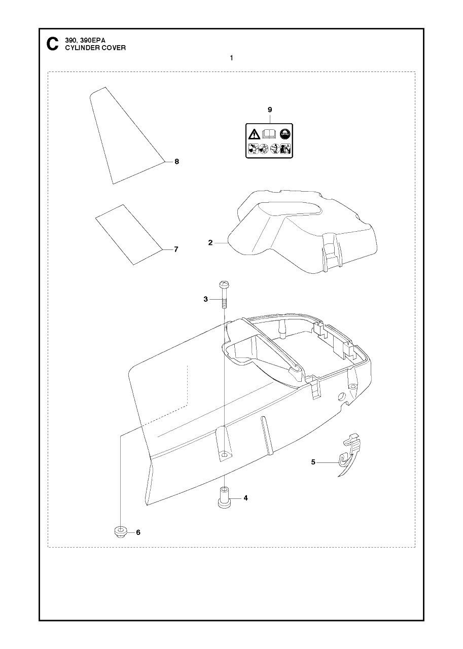 Cylinder Cover Diagram and Parts List for 390XP-XPG-XPW (EPA)(20101800001 - 20111800000) Husqvarna Chainsaw
