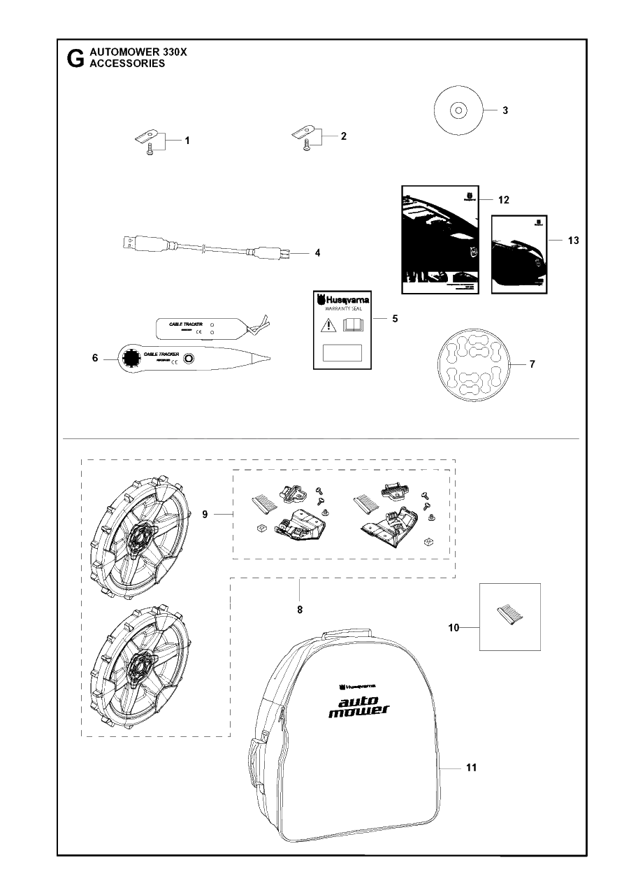 Accessories Diagram and Parts List for 330X 2013-06 Husqvarna Lawn Mower