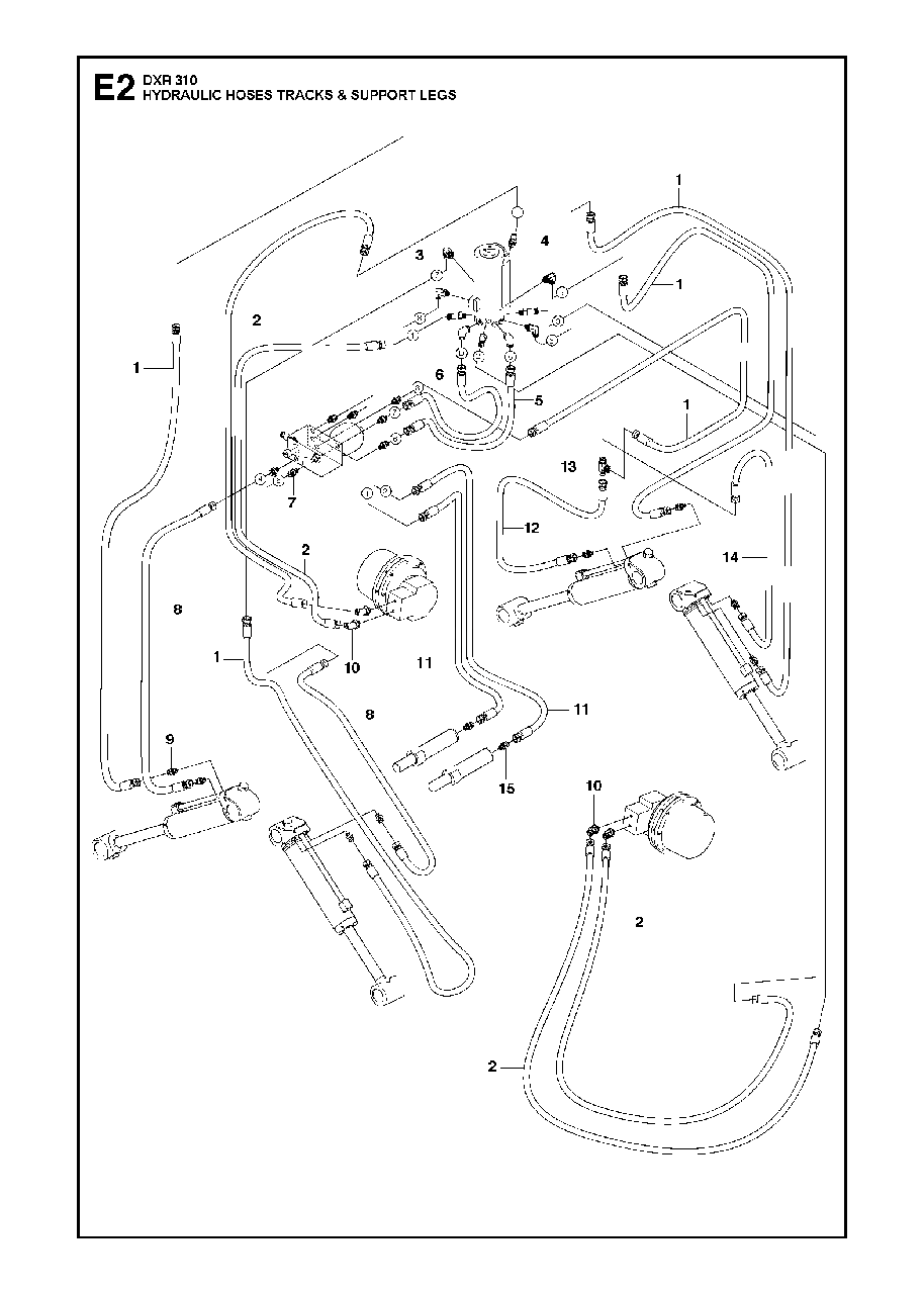 Hydraulic Hoses Tracks And Support Legs Diagram and Parts List for DXR310 (44 & Above)(2013-08) Husqvarna Demolition Hammer