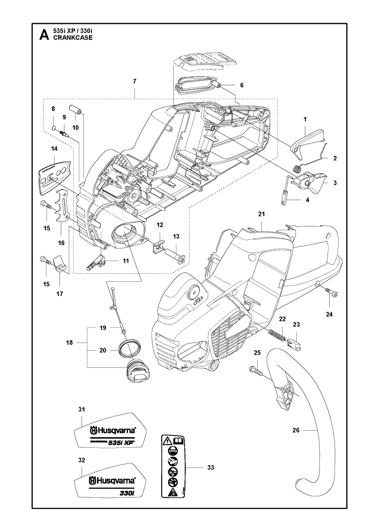 Crankcase Diagram and Parts List for 330I  Husqvarna Chainsaw