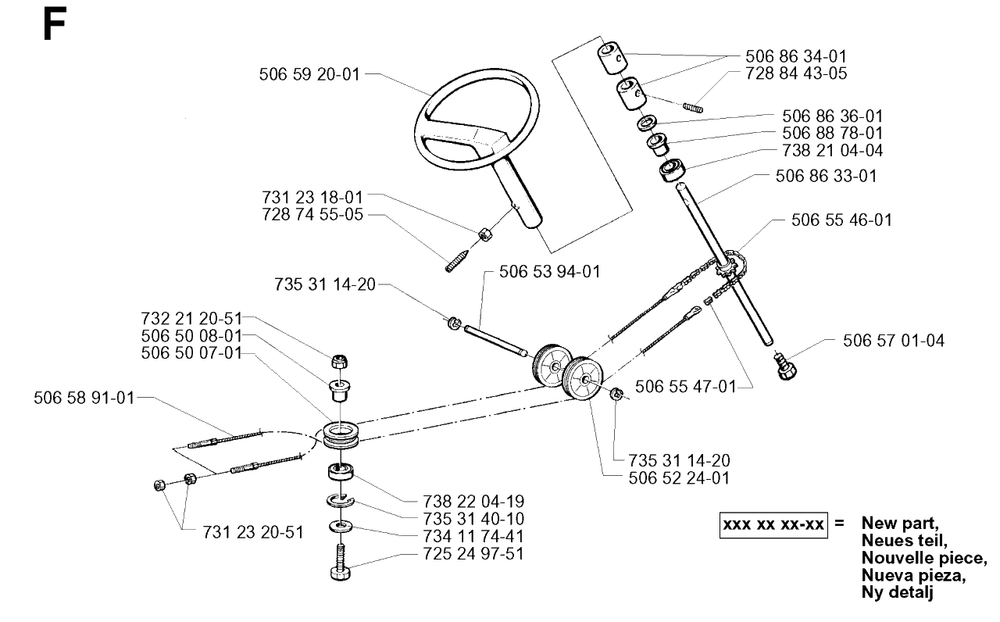 Steering 2 Diagram and Parts List for R13 2001-01 Husqvarna Lawn Tractor