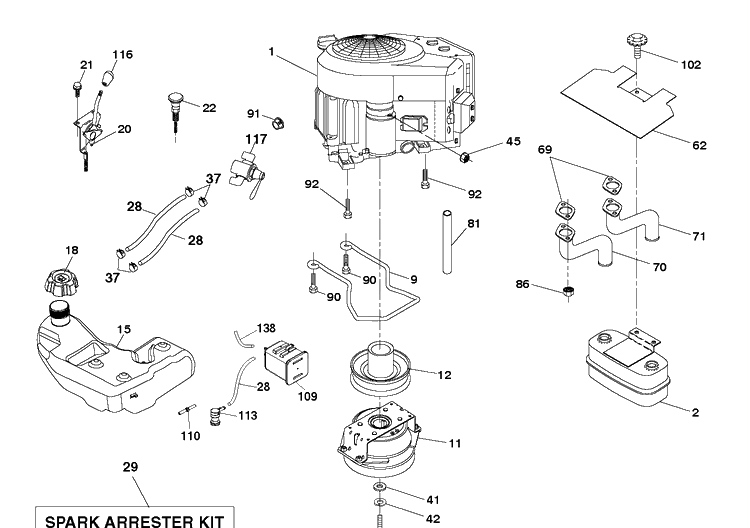 Engine Diagram and Parts List for TS348XD (96043032000)(2019-08) Husqvarna Lawn Tractor