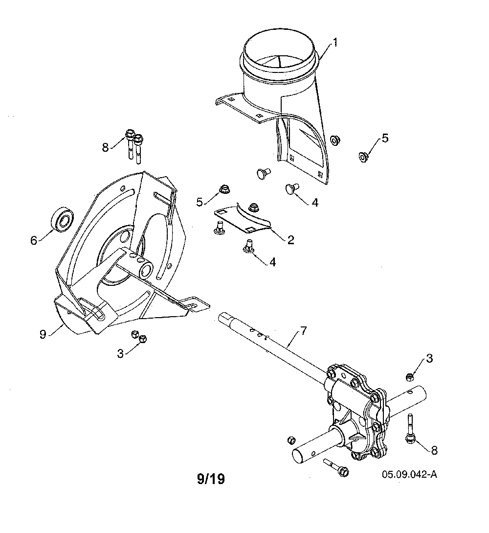 Chute/gearbox/impeller Diagram and Parts List for 96193010106  Husqvarna Snow Blower