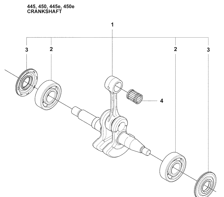 Crankshaft Diagram and Parts List for 450E 2009-02 Husqvarna Chainsaw