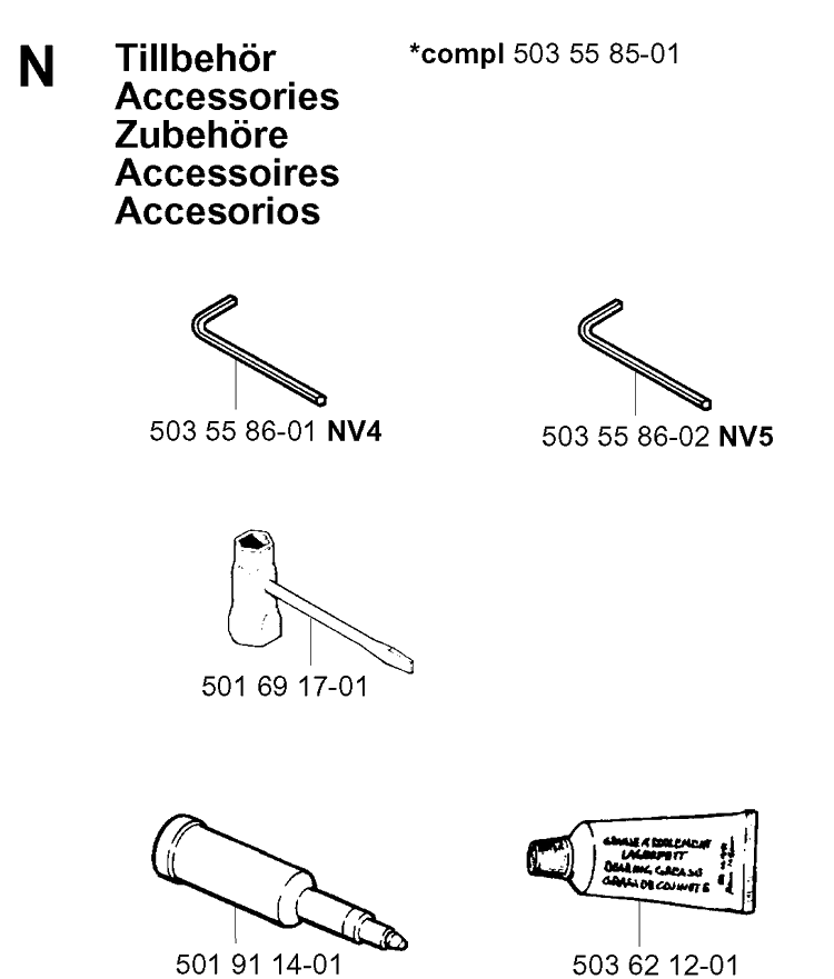 Accessories Diagram and Parts List for 257 20013500001-Current Husqvarna Chainsaw