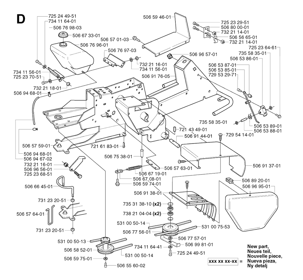 Chassis / Frame Diagram and Parts List for R11BIO 2003-01 Husqvarna Lawn Tractor