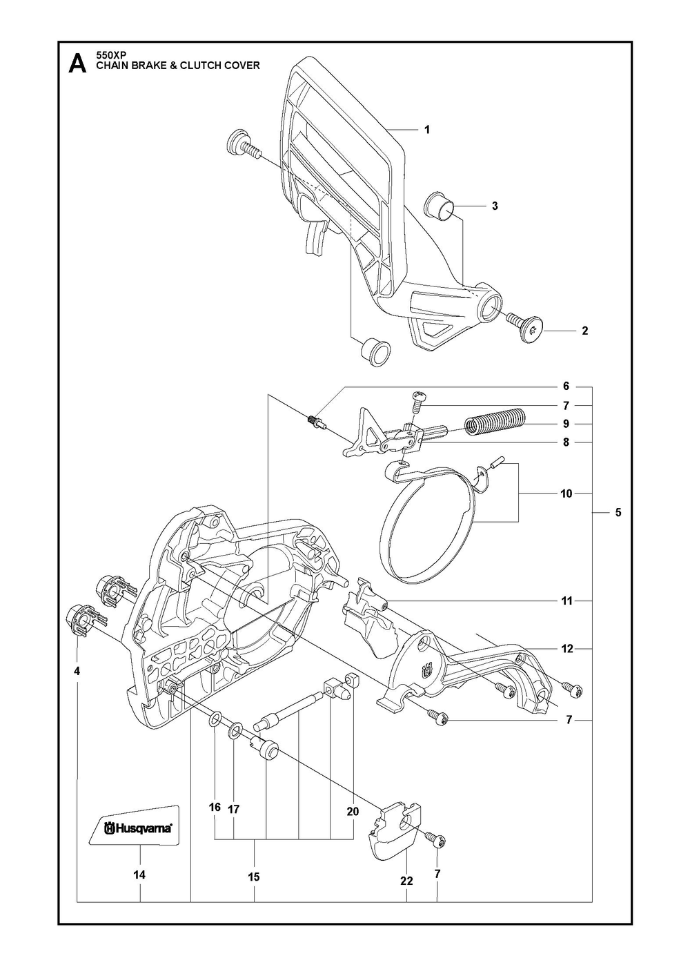 Chain Brake And Clutch Cover Diagram and Parts List for 550XPG  Husqvarna Chainsaw