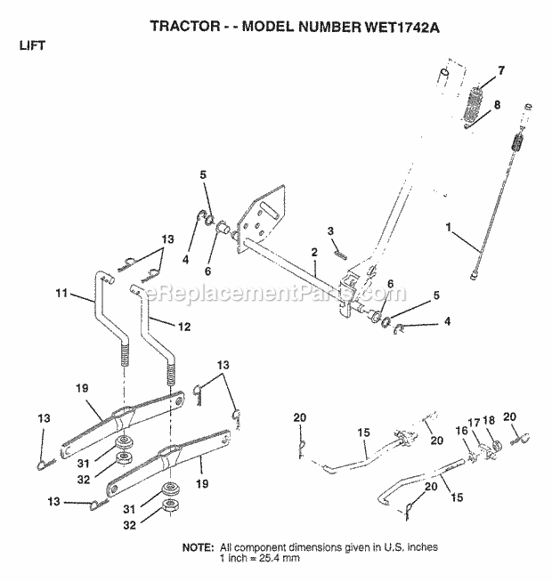 Lift Diagram and Parts List for WET1742A 1997 Husqvarna Lawn Tractor
