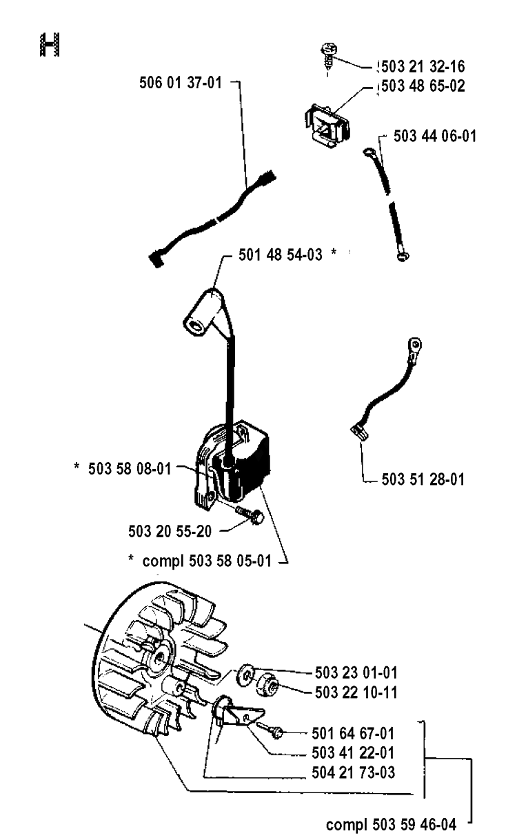 Ignition System Diagram and Parts List for 40 19912200001-19952300000 Husqvarna Chainsaw