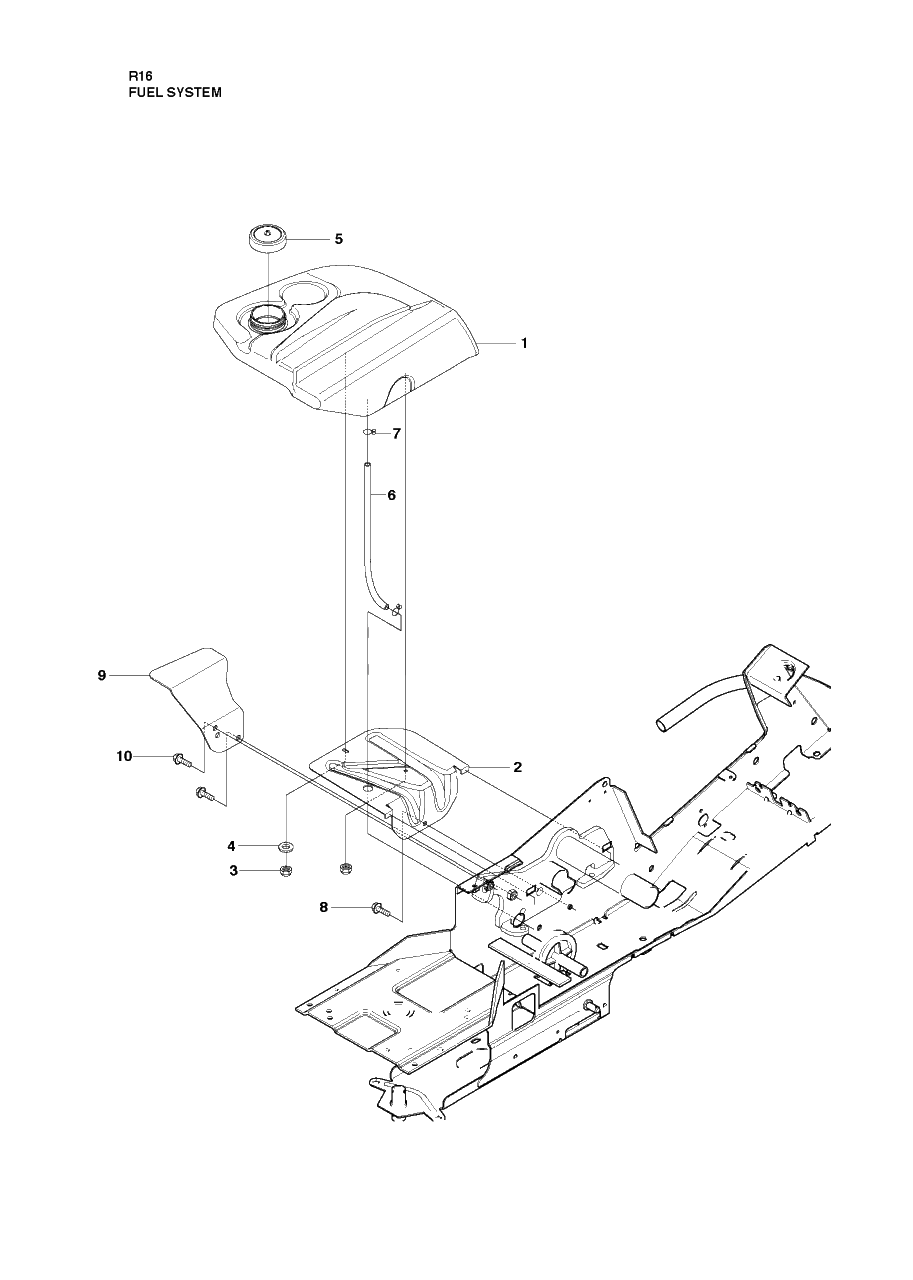 Fuel System Diagram and Parts List for R16 (965161601)(2010-07) Husqvarna Lawn Tractor