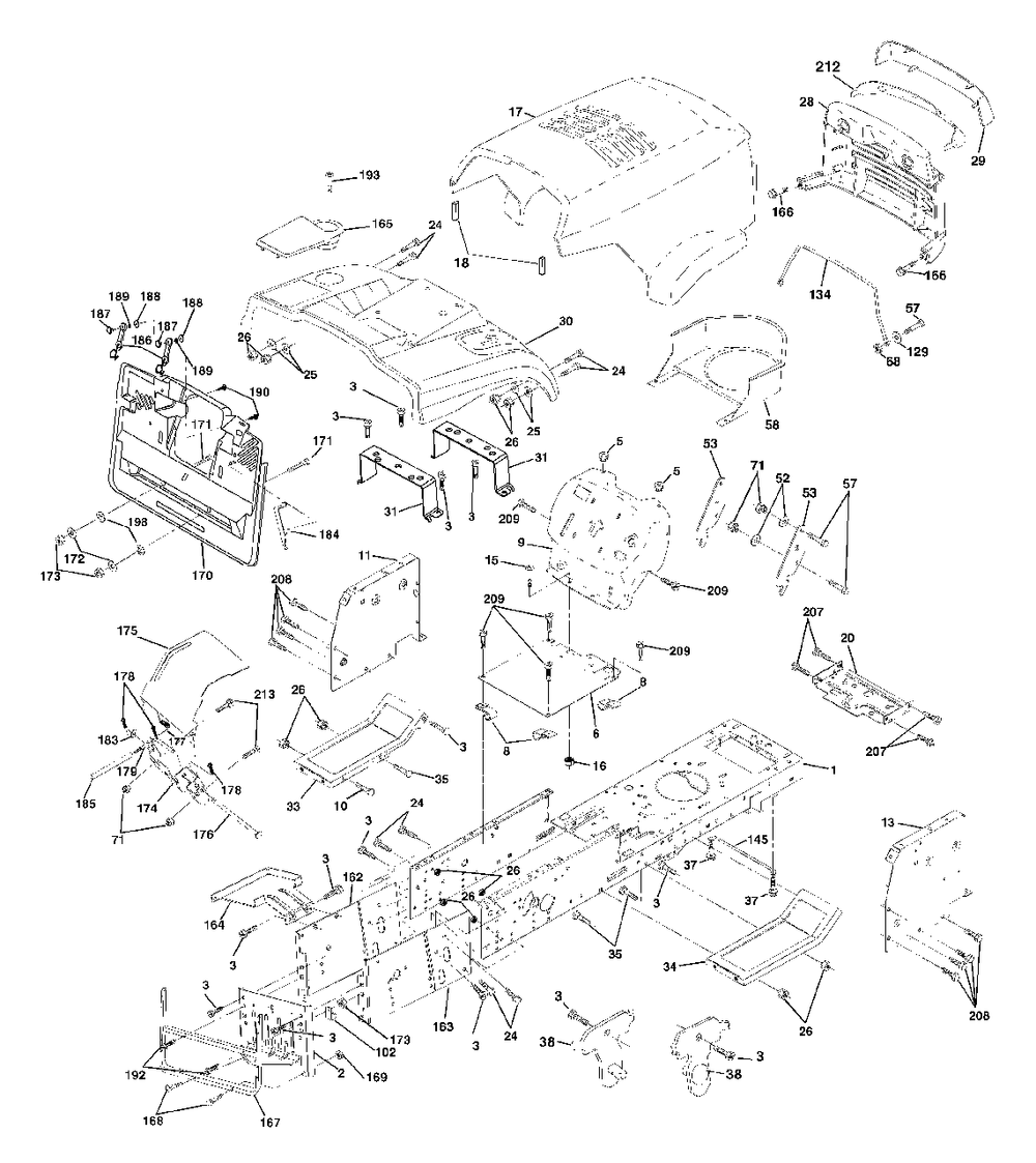 Chassis And Enclosures Diagram and Parts List for CT130 (954170017-D)(2001-08) Husqvarna Lawn Tractor