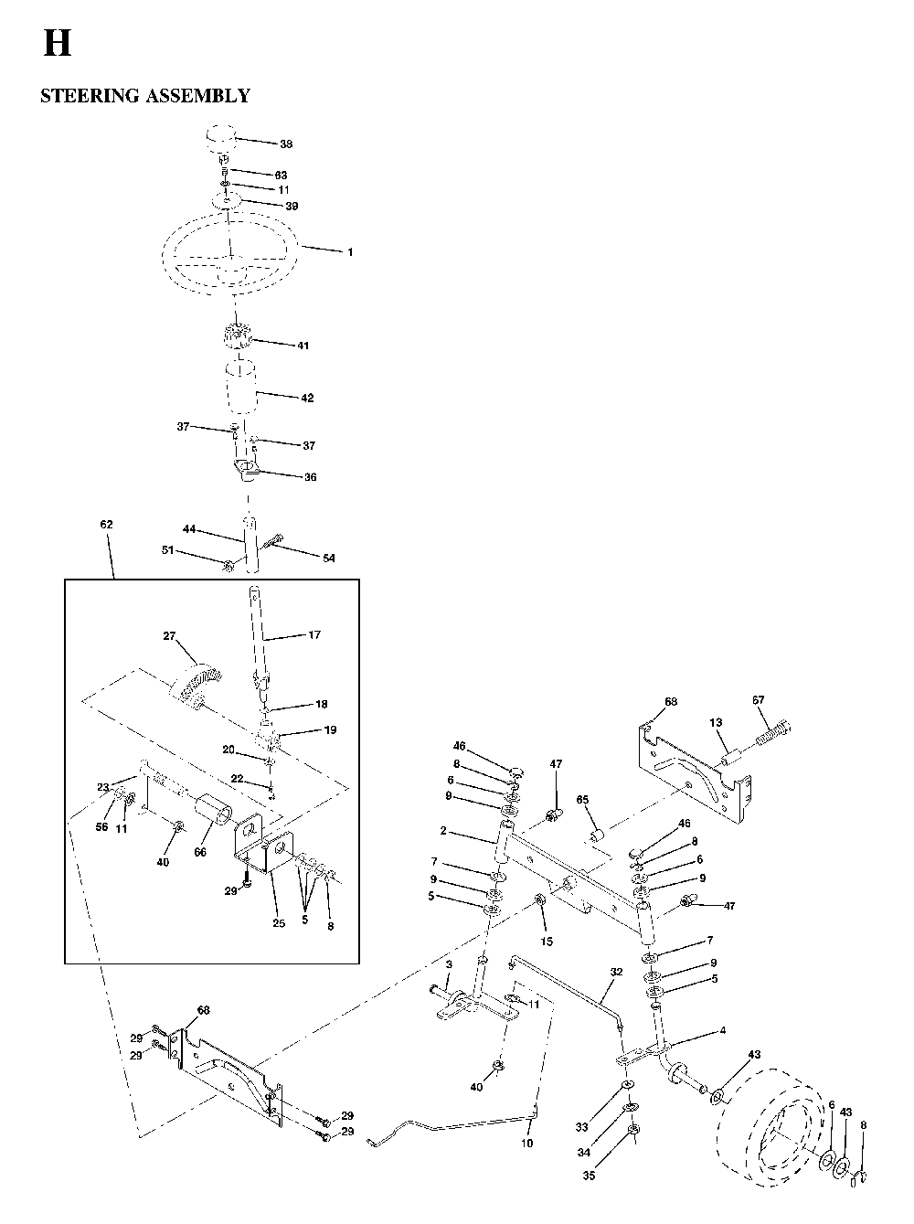 Steering Diagram and Parts List for YTH160 (HEYTH160C, 954170005)(1997-02) Husqvarna Lawn Tractor