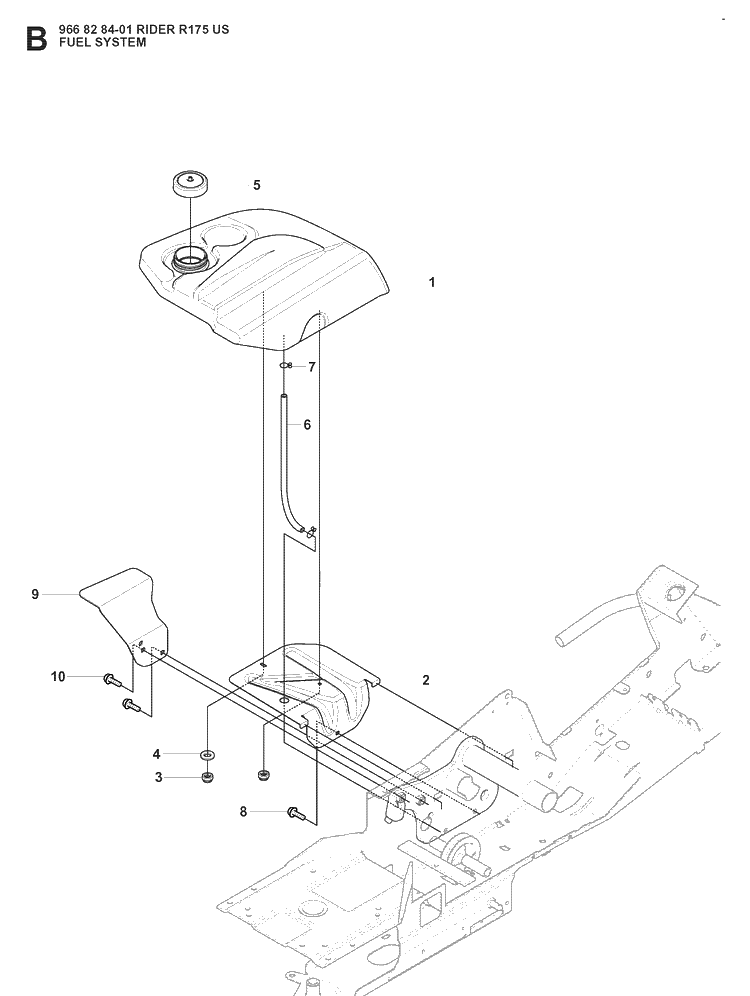 Fuel System Diagram and Parts List for RIDER175 (966828401)(2008-05) Husqvarna Lawn Mower