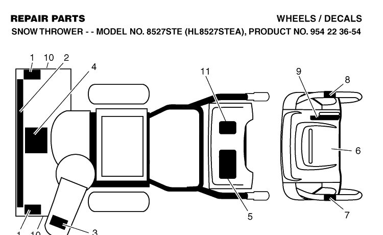 Decals Diagram and Parts List for 8527STE (HL8527STEA)(2004-03) Husqvarna Snow Blower