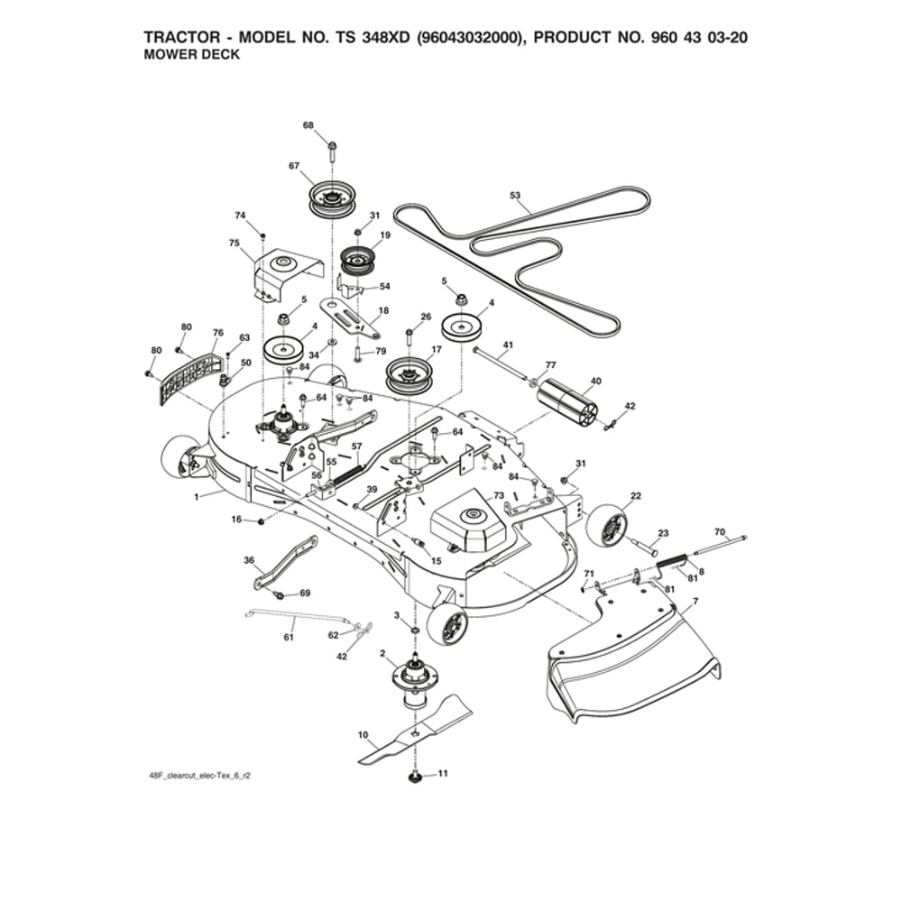 Mower Deck Diagram and Parts List for 96043032000  Husqvarna Lawn Tractor