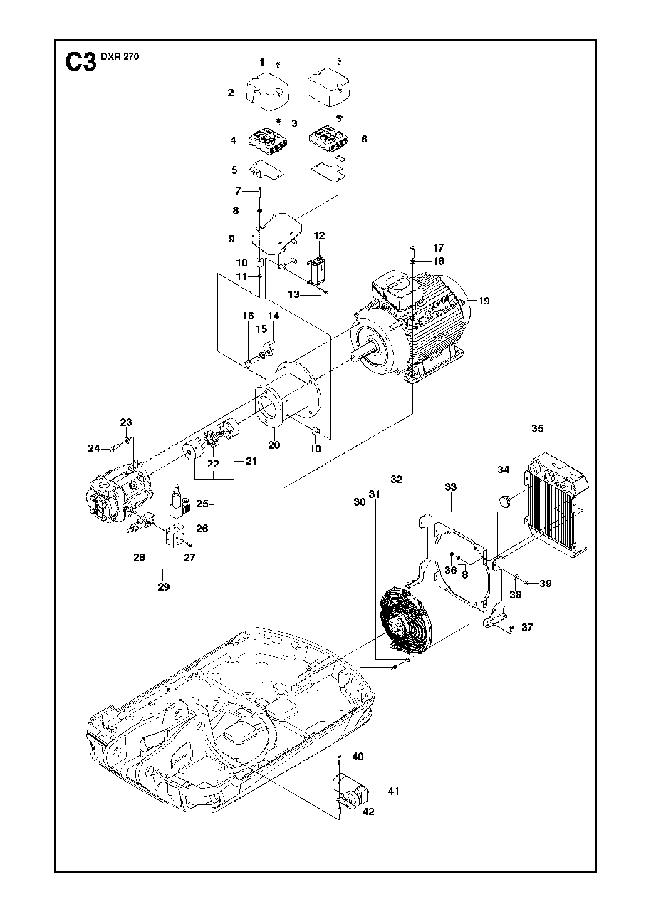 Hydraulic Pump - Motor Diagram and Parts List for DXR270 (1 & Above)(2013-08) Husqvarna Demolition Hammer