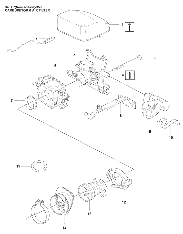 Crab. And Air Filter(Ne) Diagram and Parts List for 353 2009-02 Husqvarna Chainsaw