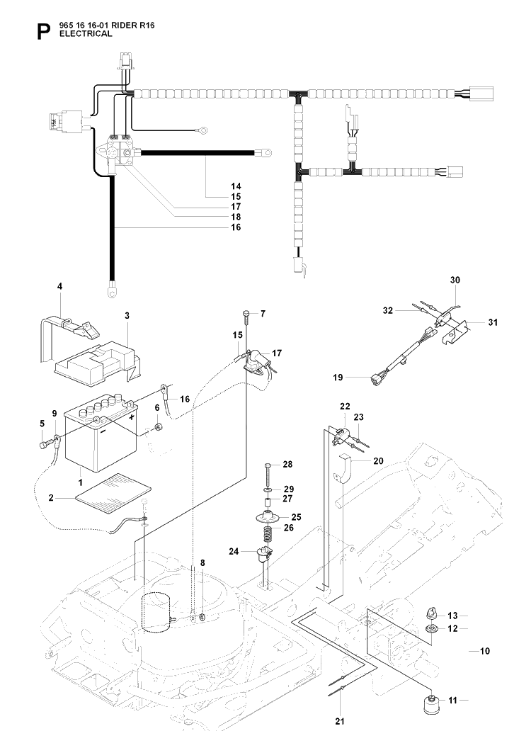 Electrical Diagram and Parts List for RIDER16 (965161601)(2007-06) Husqvarna Lawn Mower