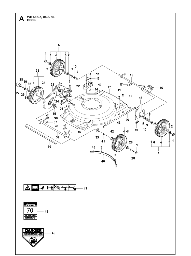 Mower Deck / Cutting Deck Diagram and Parts List for WB48SE 96644090204 Husqvarna Lawn Mower