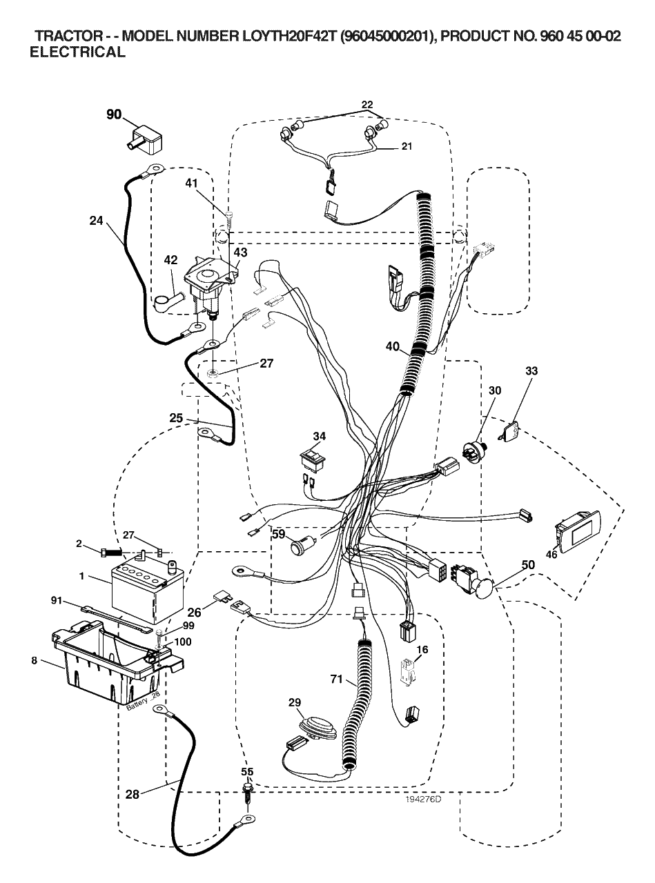 Electrical Diagram and Parts List for YTH20F42T (960450002-01)(2006) Husqvarna Lawn Tractor