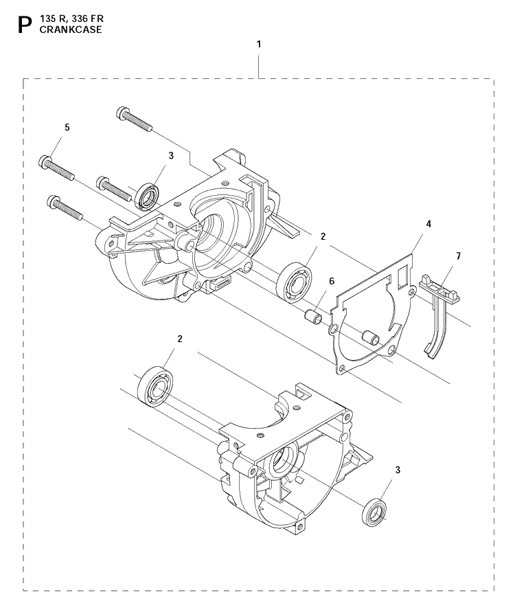 Crankcase Diagram and Parts List for 135R  Husqvarna Brush Cutter