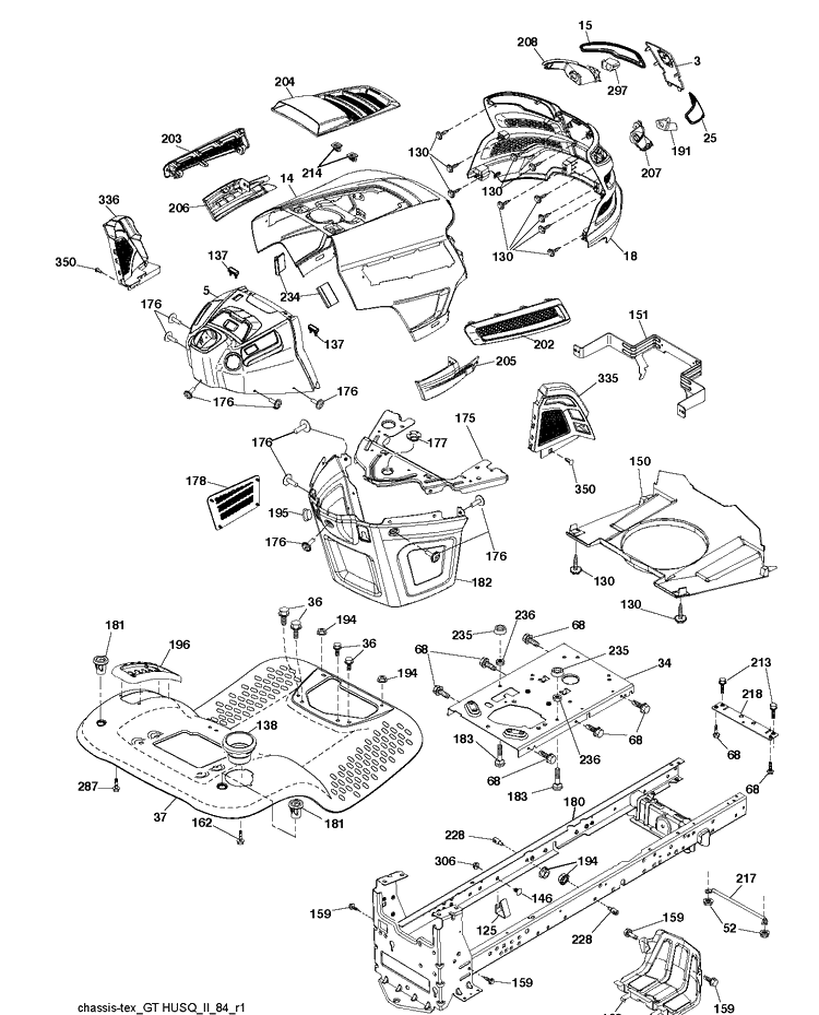 Chassis / Frame Diagram and Parts List for YTH20K46 (240463)(2011- 07) Husqvarna Lawn Tractor