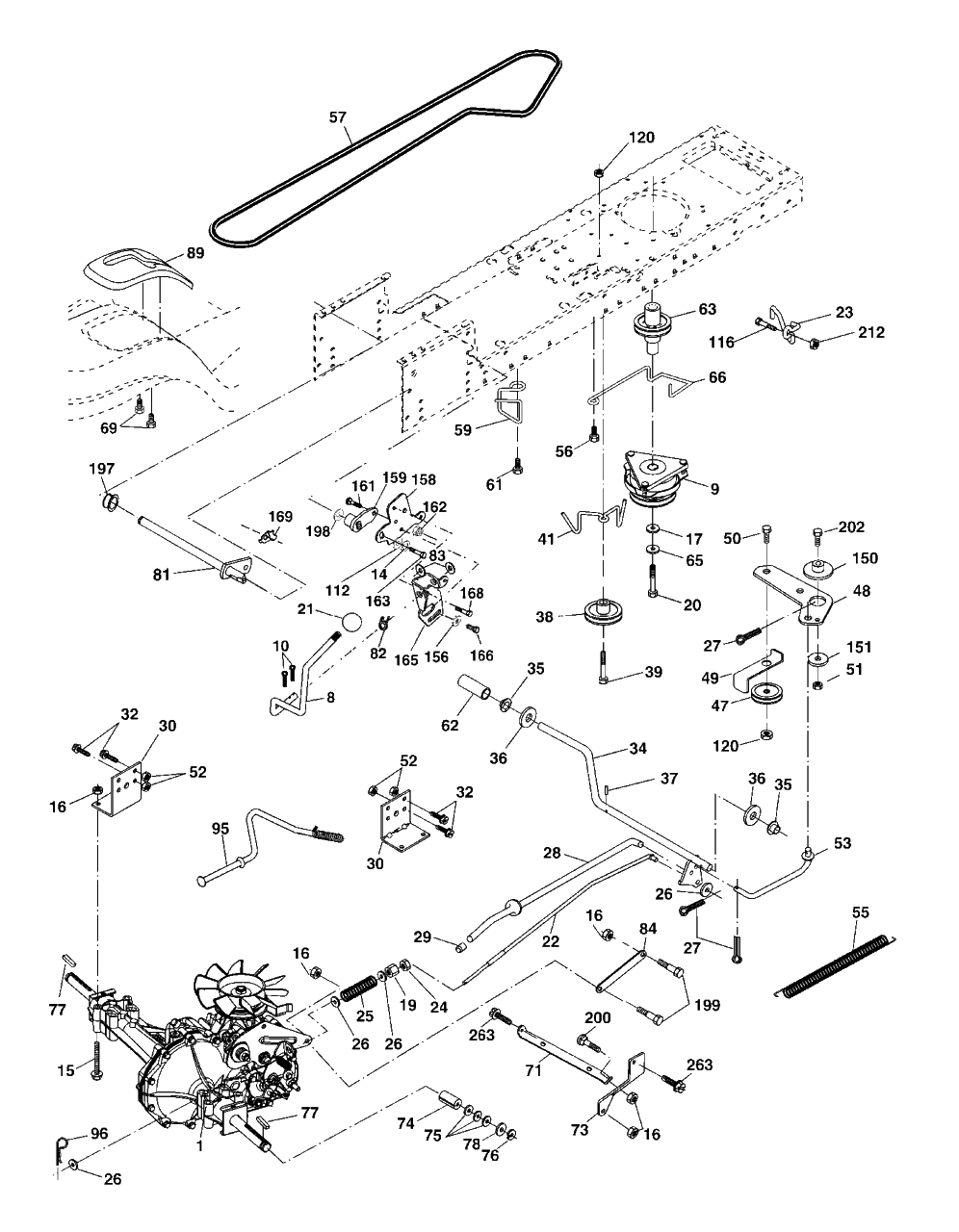 Drive Diagram and Parts List for YTH2148 (954572035-B)(2005-01) Husqvarna Lawn Tractor