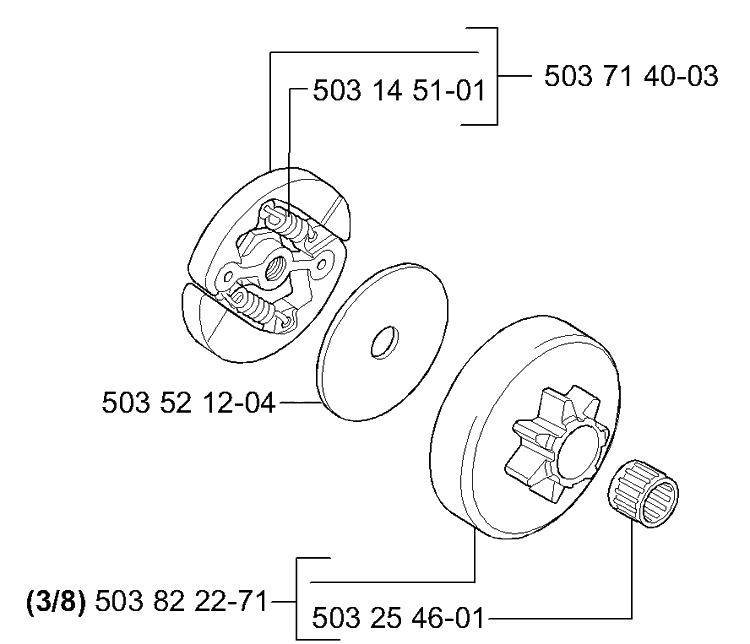 Clutch / Drum Diagram and Parts List for 338XPT 2006-01 Husqvarna Chainsaw
