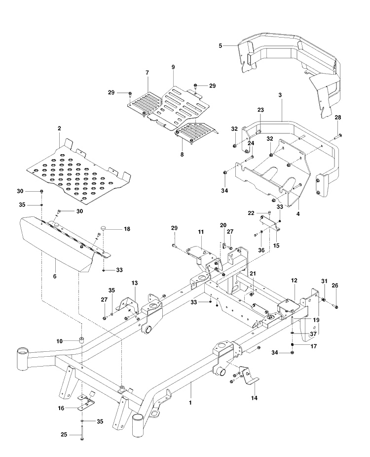 Frame Diagram and Parts List for P-ZT26BF (96661370102)(2012-06) Husqvarna Lawn Mower