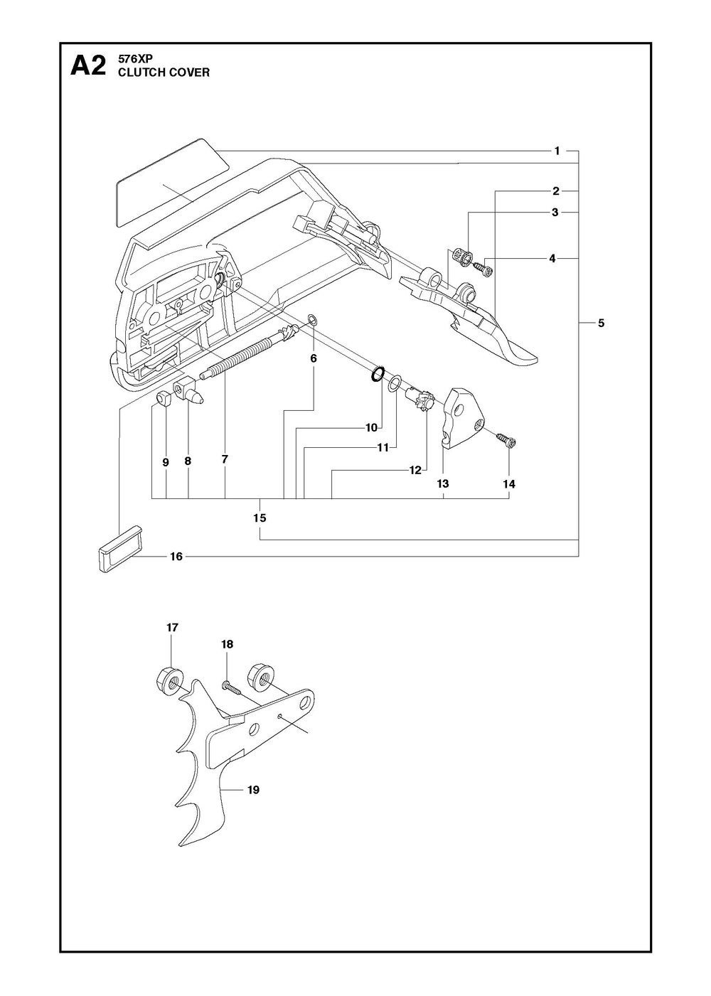 Clutch Cover Diagram and Parts List for 576XP-576XPG 576 XP W - 576 XP GW Husqvarna Chainsaw