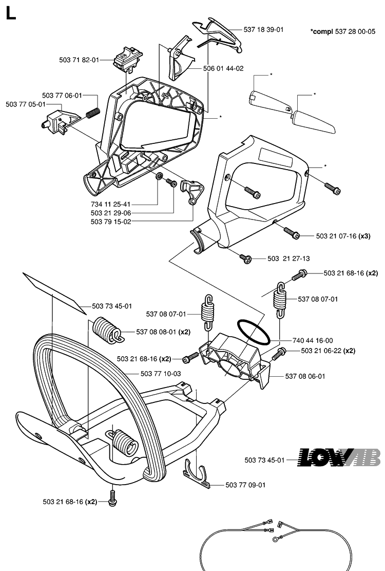 Handle And Controls Diagram and Parts List for 326HD75 (X-SERIES)(20030100001-20062700000) Husqvarna Hedge Trimmer