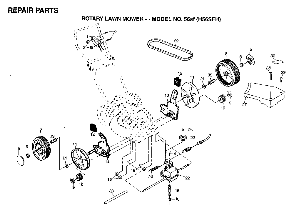 Repair Parts Diagram and Parts List for 56SF (H56SFH)(1996-02) Husqvarna Lawn Mower