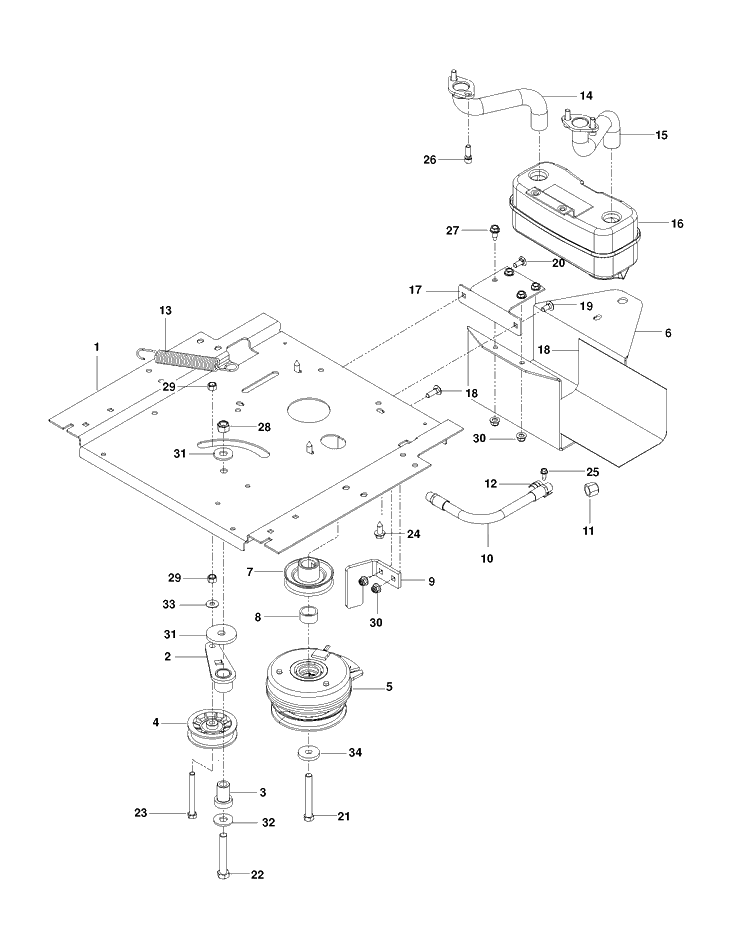 Engine Mounting, Guards And Muffler Diagram and Parts List for RZ4623 (96667820100)(2010-09) Husqvarna Lawn Mower
